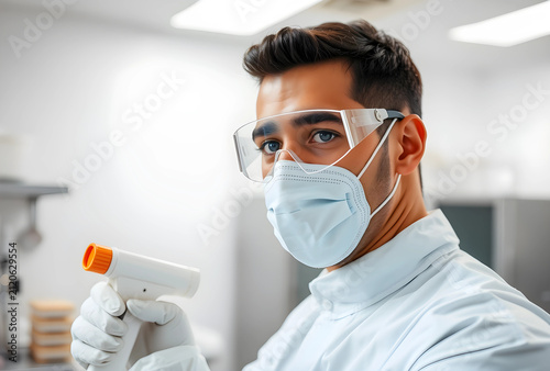 Male scientist in safety gl...