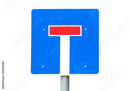 Dead end traffic road sign with red and white symbol isolated on a clean white background