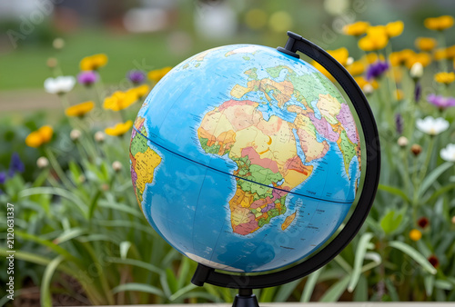 World globe with colorful m...