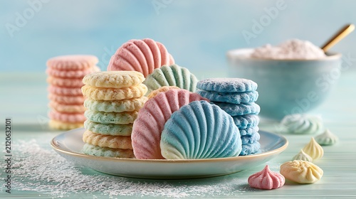 Pink macarons, pistachios, and rose petals on turquoise plate