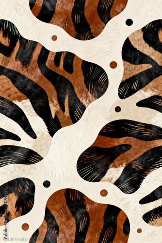 Decorative Art Print Featuring Irregular Color Blocks and Animal Fur Texture


