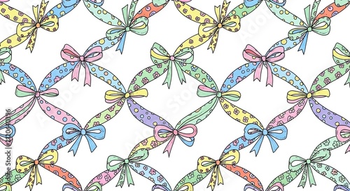 Colorful hand drawn bow pattern design on a white background seamless texture