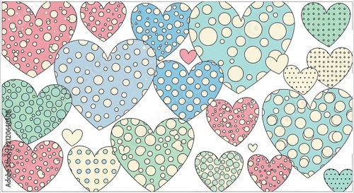 Colorful dotted heart shapes design pattern for valentines day or love themes