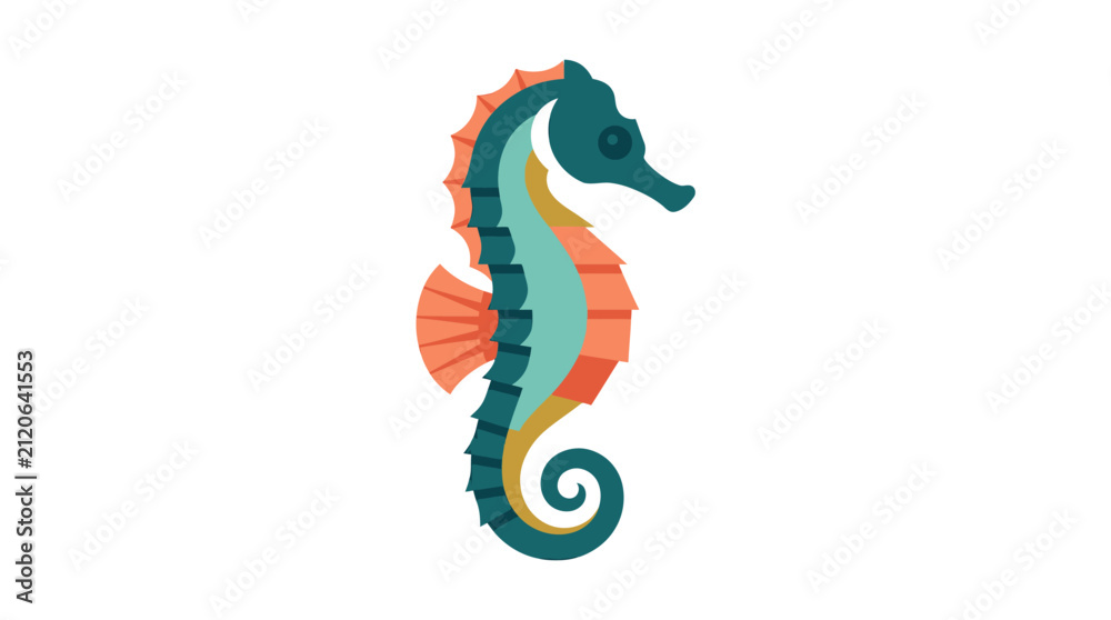 Fototapeta premium Stylized Seahorse Illustration - Underwater Marine Life, Ocean Creature, Aquatic Animal