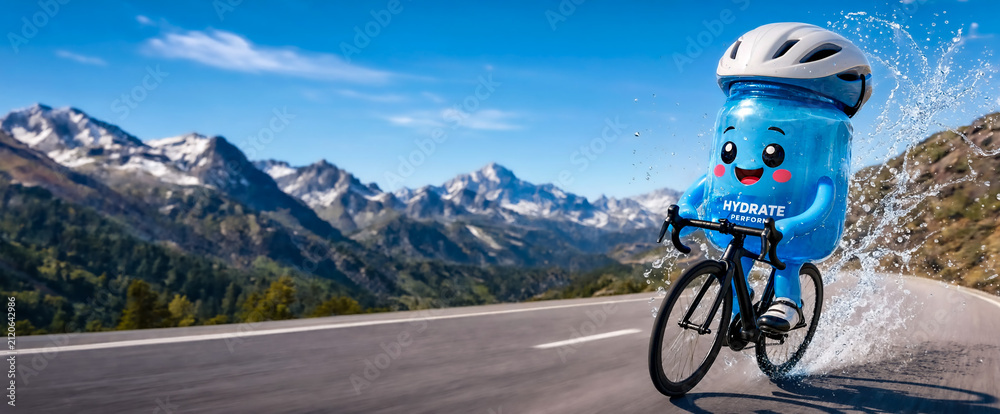 Fototapeta premium Kawaii Water Bottle Riding Bicycle Sprint Banner