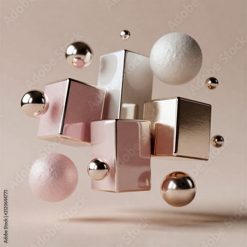 Abstract geometric shapes in soft pastel colors with reflections  