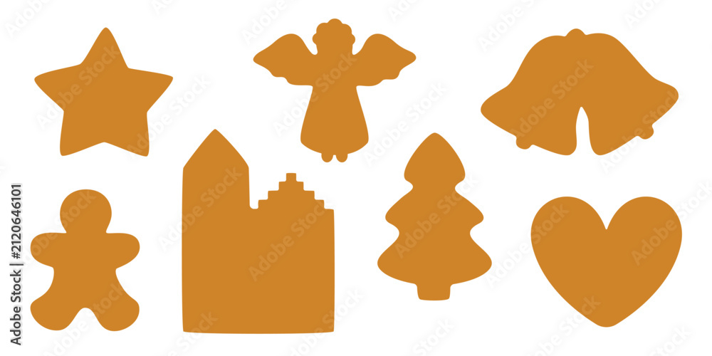 Obraz premium Christmas gingerbread cookie silhouette. Holiday templates for cutter craft machine. Cut shape for stencil isolated on white background. Flat paper vector illustration