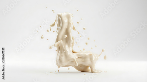 Milk splashes form a delicate and abstract structure against a clean white backdrop.