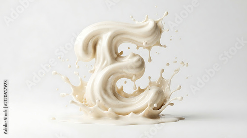 Letter E is shaped from a flowing white cream substance that drips elegantly on a bright surface.