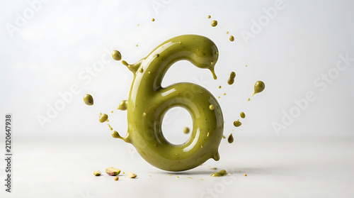 Number six appears as a three-dimensional green liquid sculpture floating against a clean white background.