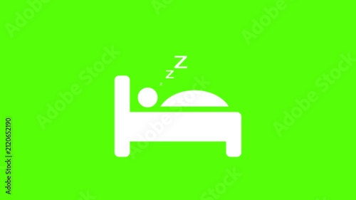 White Sleeping Person in Bed Icon Loop Animation on Green Screen