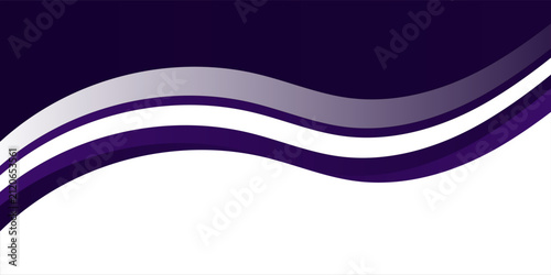 Abstract White Background with Layered Dark Purple and Violet Curved Waves and Elegant White Stripe Accent Design