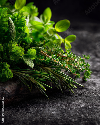 Fresh Herbs Close-up - Dark & Moody Restaurant Style