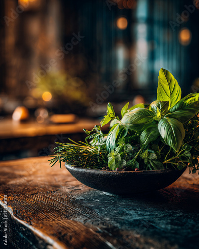 Fresh Herbs Copy Space - Dark & Moody Restaurant Style