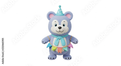 Adorable Blue Teddy Bear with Party Decorations for Baby Shower and Birthday Celebrations