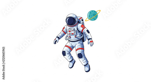 Astronaut in a Spacesuit Exploring Outer Space with Stars and Planets