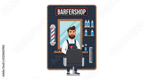 Barber Pole and Mirror in Vintage Barbershop - Vector Illustration
