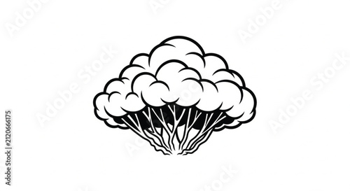Black and White Flat Cartoon Cloud Burst Icon