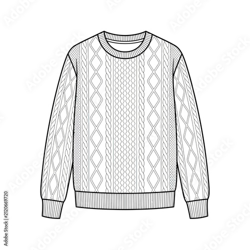 Fotografie Cable Knit Sweater Fashion Flat Sketch