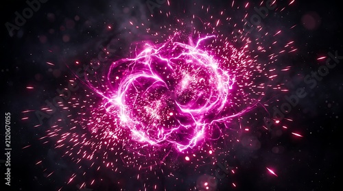 Dynamic Pink Abstract Energy Explosion with Glowing Sparks and Electric Light Trails on Dark Background