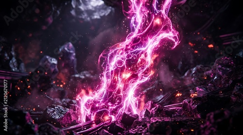 Cinematic Glowing Pink Magic Energy Blast Swirling in a Dark Rocky Cavern with Electric Sparks
