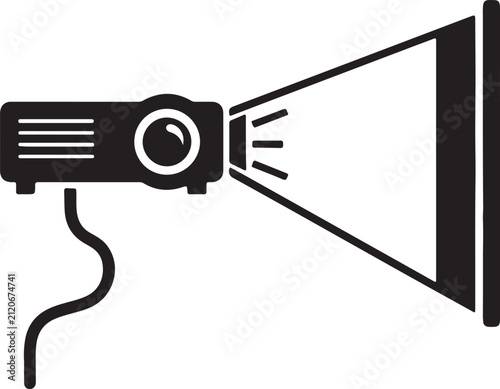 Multimedia digital projector icon projecting light beam onto display surface with projector multimedia projection presentation technology business equipment conference classroom education