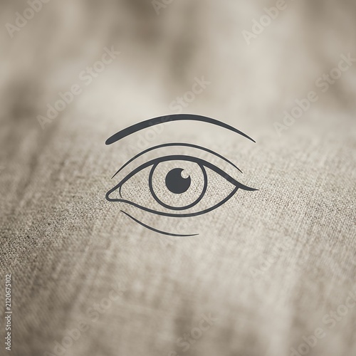 Minimalist line drawing of a human eye on a textured background.