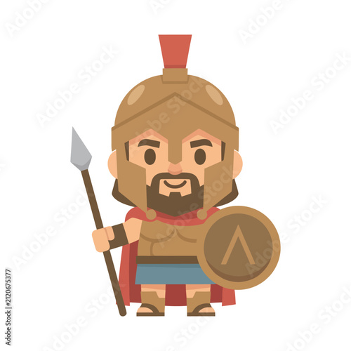 Bild auf Leinwand Chibi style ancient greek soldier illustration with helmet and cape in pastel flat design