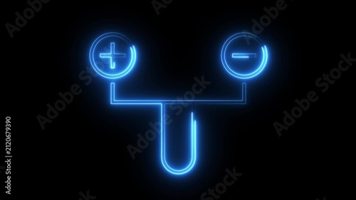 Neon blue outline of plus and minus icons representing electricity and positive negative.