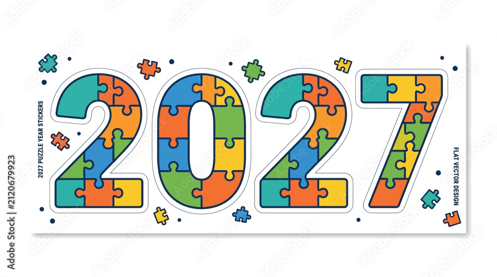 Fototapeta premium 2027 Colorful Jigsaw Puzzle Number Design