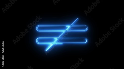 Neon glowing not equal symbol animation on black background showing mathematical inequality.