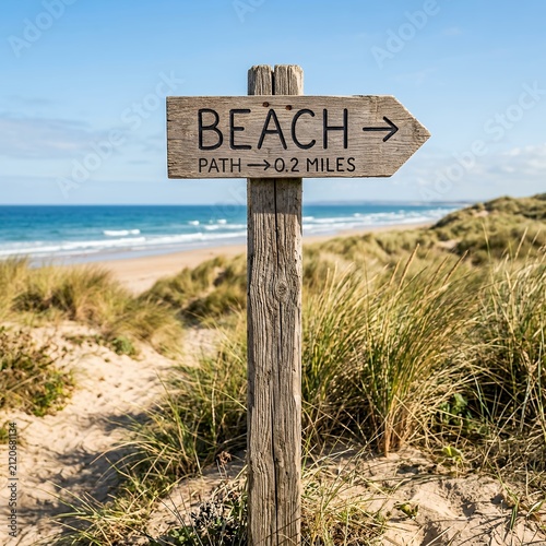 Wooden Beach Signpost With Arrow Indicating Direction to the Beach.