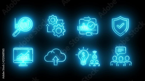Digital Business Service Ecosystem and Cloud Technology Icons Animation