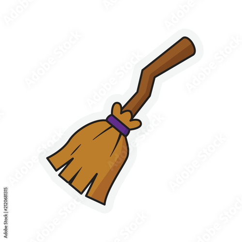 Photography Halloween sticker element, a cartoon broom for spooky night, isolated on white