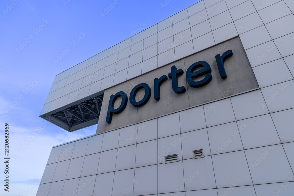 Fototapeta premium Toronto, Canada, August 1, 2026: Billy Bishop Toronto City Airport located on Toronto Islands. Porter Airlines