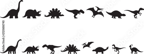 Group of Cute Dinosaur Silhouette Icons. Flat Prehistoric Animal Vector Illustration. silhouette icon vector