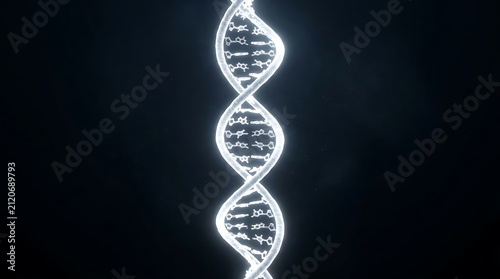 Glowing DNA double helix structure on black background for scientific and genetic research concept