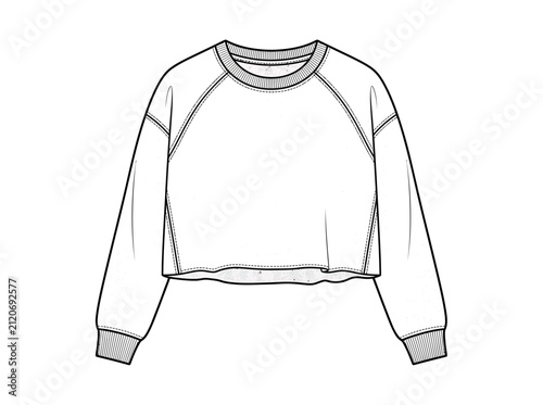 Fotografie Fashion sketch of a cropped raglan sleeve sweatshirt