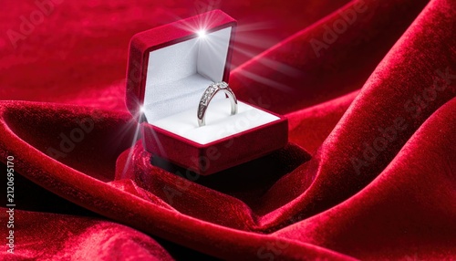 Diamond Engagement Ring in an Open Red Velvet Jewelry Box.