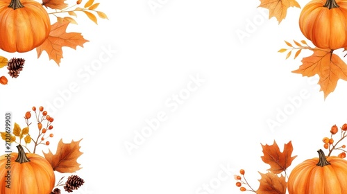 Autumn Harvest Corner Elements: A festive arrangement of pumpkins, fall leaves, and berries creates a decorative corner, evoking the spirit of autumn and harvest season.