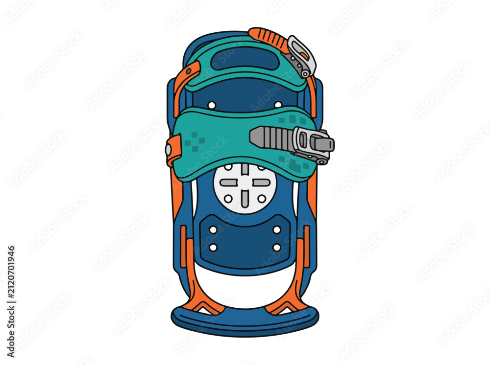 Fototapeta premium A stylized snowboard binding with colorful design - ideal for winter sports gear illustrations, product infographics, and outdoor adventure graphic design