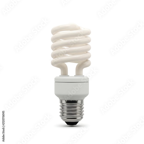 White Spiral Energy Saving Light Bulb Floating on Clean Studio Background