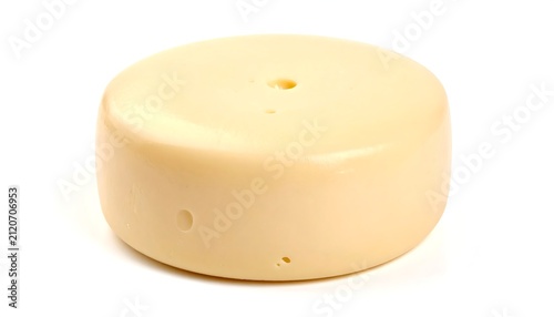 Round Pale Yellow Cheese Wheel Isolated on White Background