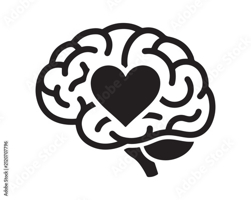 Human brain icon with a heart shape inside silhouette psychology intellect