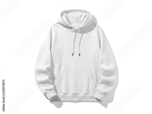 Plain white cotton hoodie sweatshirt with long sleeves isolated on white background