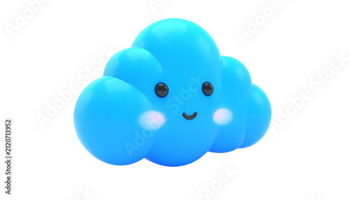 Adorable light blue cartoon cloud with a simple smile and rosy cheeks