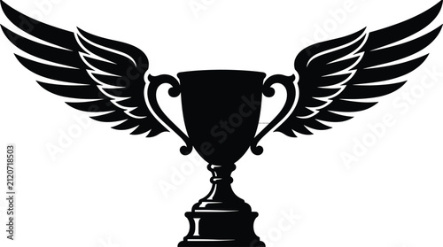 Foto Black trophy cup with feathered wings logo silhouette vector illustration isolat