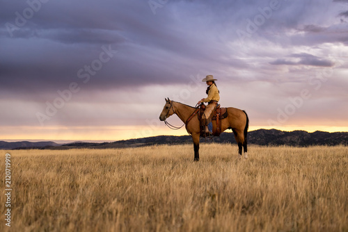 Wyoming Ranch Cowgirl with AQHA Quarter Horse 