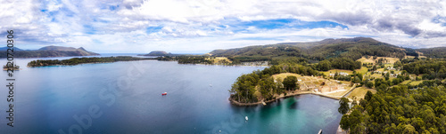 Aerial Tas Port Arthur island to jail tight pan