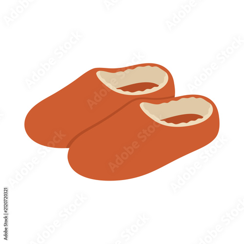 Cozy Terracotta Shearling Lined House Slippers Warm Winter Footwear Flat Vector Illustration